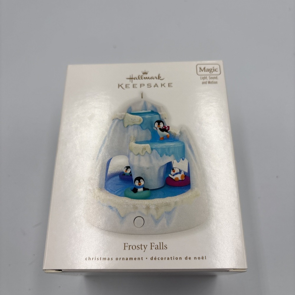 2010 Hallmark Keepsake Ornament Frosty Falls Magic Light Sound Motion Penguins